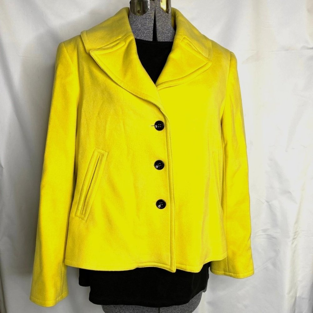 Jacket Lined Womens Size 16 Yellow Evan-Picone Stretch 2 Pockets Split Collar